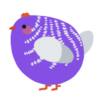 A blurple and mist chicken with a half-bar pattern