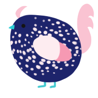 A navy and rose chicken with a speckle pattern
