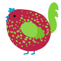 A crimson and grass chicken with a speckle pattern