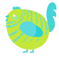A lime and aqua chicken with a bar pattern