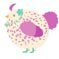 A cream and orchid chicken with a speckle pattern
