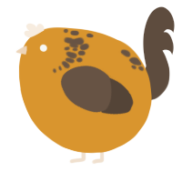 A orange and bark chicken with a neck-speckle pattern