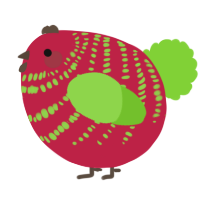 A crimson and grass chicken with a bar pattern