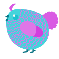 A aqua and orchid chicken with a lace pattern