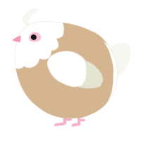 A beige and white chicken with a head pattern
