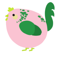 A rose and viridian chicken with a neck-speckle pattern