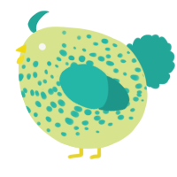 A lemon and turquoise chicken with a speckle pattern