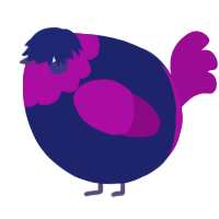 A navy and plum chicken with a head pattern