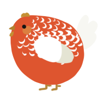 A vermilion and white chicken with a half-lace pattern