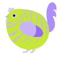 A lime and lilac chicken with a bar pattern
