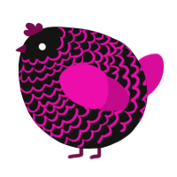 A black and fuchsia chicken with a lace pattern