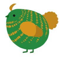 A viridian and ochre chicken with a bar pattern