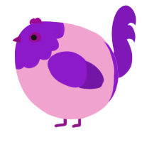 A pink and violet chicken with a head pattern