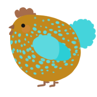 A ochre and aqua chicken with a speckle pattern