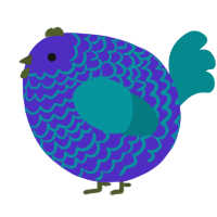A indigo and teal chicken with a lace pattern