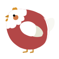 A red and white chicken with a head pattern