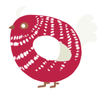 A crimson and white chicken with a bar pattern