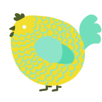 A yellow and mint chicken with a lace pattern