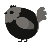 A black and grey chicken with a head pattern