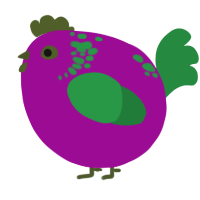 A plum and viridian chicken with a neck-speckle pattern