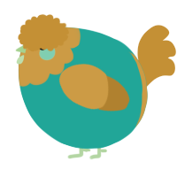 A turquoise and gold chicken with a head pattern