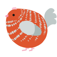 A vermilion and silver chicken with a bar pattern
