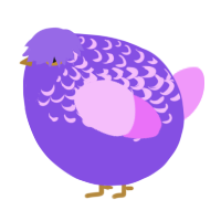 A blurple and lavender chicken with a half-lace pattern