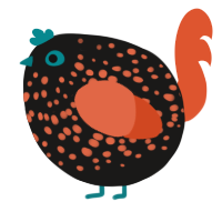 A sable and vermilion chicken with a speckle pattern