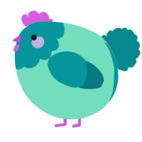 A mint and teal chicken with a head pattern