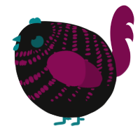 A black and wine chicken with a bar pattern