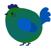 A leaf and ultramarine chicken with a double-lace pattern