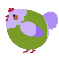 A chartreuse and lilac chicken with a head pattern