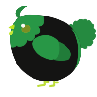 A black and viridian chicken with a head pattern