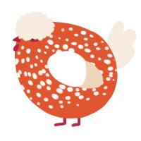 A vermilion and cream chicken with a speckle pattern