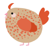 A beige and vermilion chicken with a speckle pattern