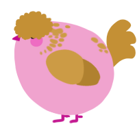 A pink and gold chicken with a neck-speckle pattern