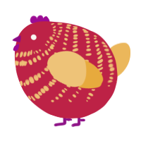 A crimson and honey chicken with a bar pattern