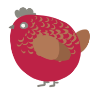 A crimson and brown chicken with a half-lace pattern