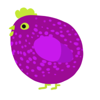 A plum and amethyst chicken with a speckle pattern
