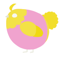 A pink and yellow chicken with a head pattern