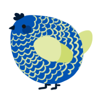 A ultramarine and lemon chicken with a lace pattern