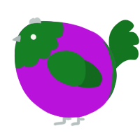 A amethyst and leaf chicken with a head pattern