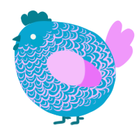 A cerulean and lavender chicken with a double-lace pattern
