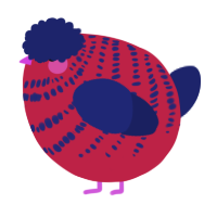 A crimson and navy chicken with a bar pattern