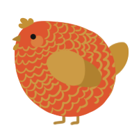 A vermilion and gold chicken with a lace pattern