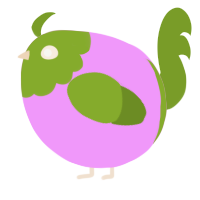 A lavender and chartreuse chicken with a head pattern