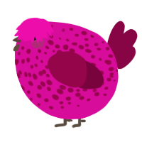 A fuchsia and maroon chicken with a speckle pattern