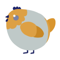 A silver and orange chicken with a head pattern