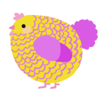 A yellow and orchid chicken with a lace pattern