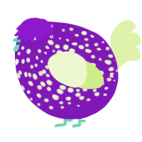 A violet and apple chicken with a speckle pattern